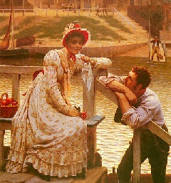 Most of 'Courtship' painted by Edmund Blair Leighton (1853�1922).